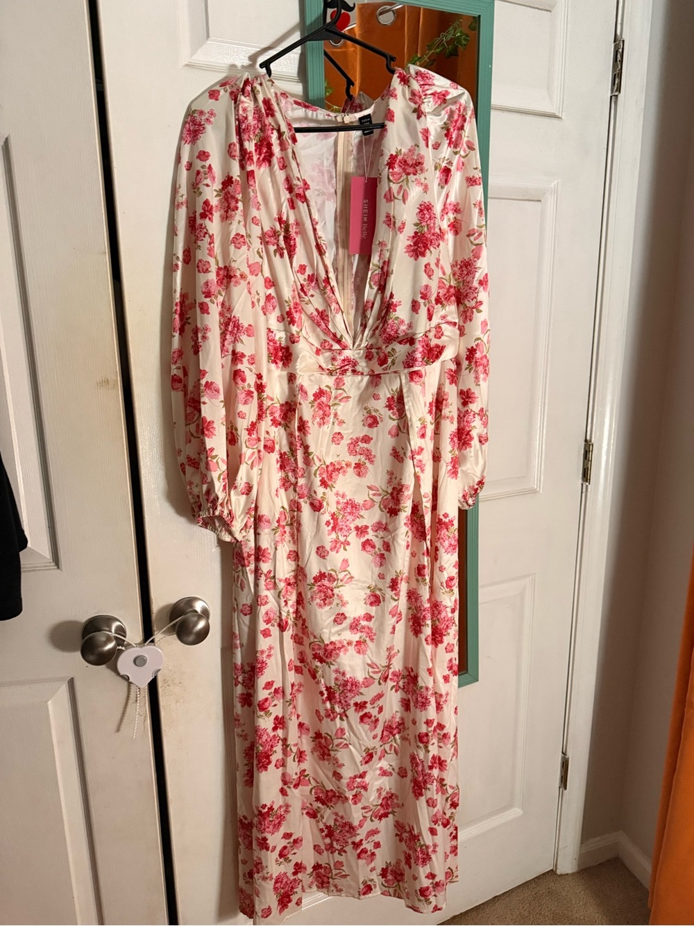 SHEIN Cream Maxi Dress with Pink Floral Print